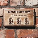 Manchester City Treble Winners / 3 In A Row Carved Plaque