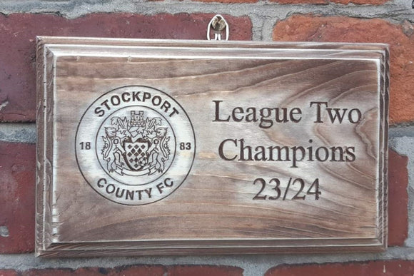 Stockport County Champions wooden plaque